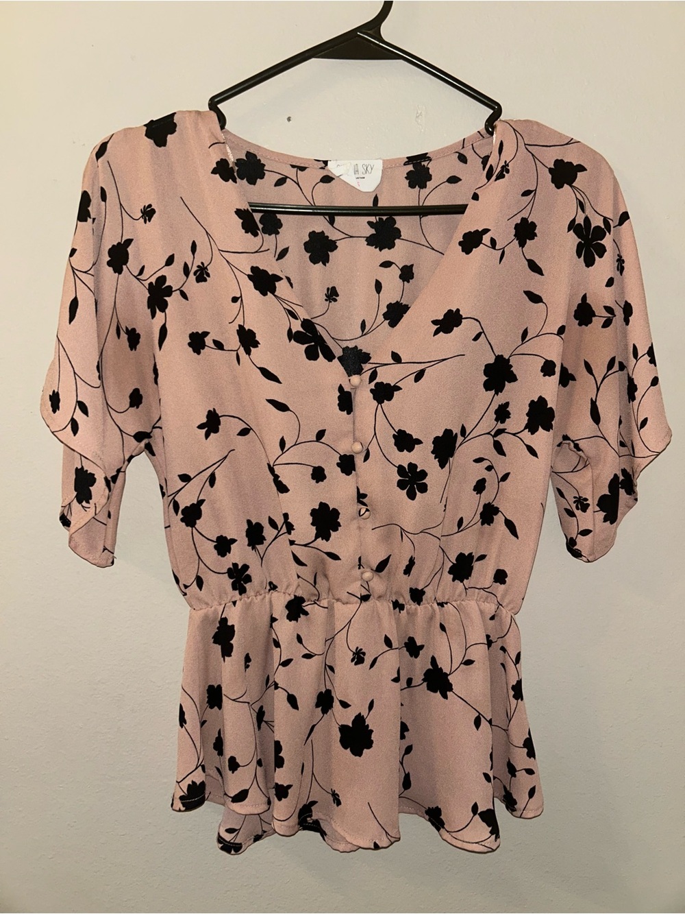 Sienna Sky Pink Floral V-Neck Peplum Blouse